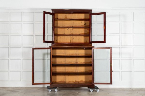 Bibliothèque Ancienne En Acajou Du XIXe Siècle - Angleterre, 259x152x45 Cm, Volets Verre - Avec Certificat