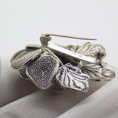 Broche En Argent Massif Filigrane Avec Glands - Occasion En Très Bon état, Bijou Vintage