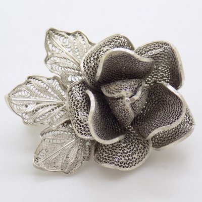 Broche Vintage Rose Argenté – Plastique – Made In France – 3,6 Cm – Occasion