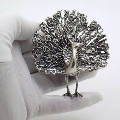 Broche Ancienne Oiseau En Argent Sterling 925 - Style Art Nouveau - Fabriquée En Italie - Occasion Très Bon état