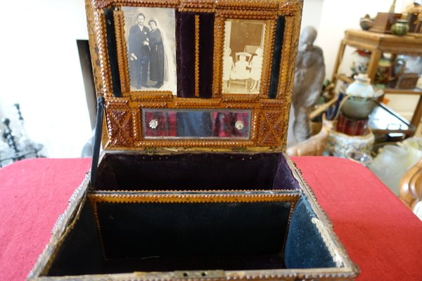 Boîte à Couture Vintage En Bois - Coffre à Couvercle Vitrine - 62x26x25 Cm - Neuve