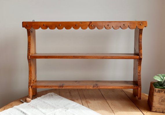 Vintage Pine Wall Shelf with Scalloped Front, 1970s for sale at Pamono