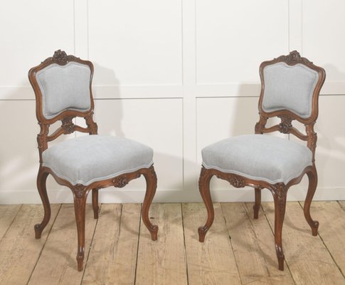 Louis XV Carved Walnut Side Chairs, 1890s, Set of 2 for sale at Pamono