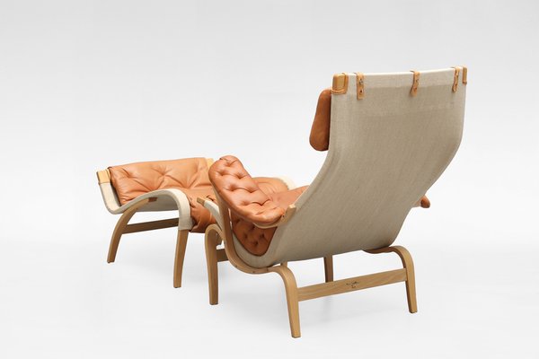 Set of Vintage Pernilla Lounge Chair and Ottoman by Bruno Mathsson