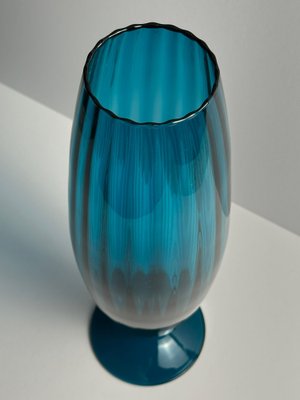 Tall Peacock Blue Empoli Glass Vase from Rossini, Italy, 1960s for