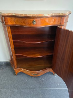 Curved Dresser in Floral Marquetry with Marble Top, 1950s for sale at Pamono