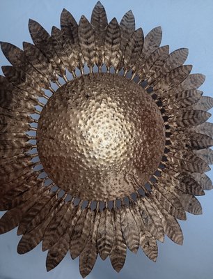 Lustre plafonnier soleil dorée métal verre ,1960 | Selency