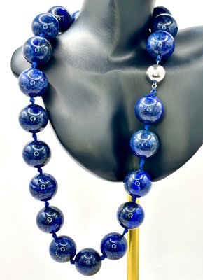 Collana In Lapislazzuli Naturale Non Tinto, Ciottoli Irregolari Blu, Chiusura Argento 925 O Ottone Placcato Oro, Artigianale Francia