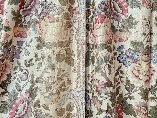 Chintz Fabric Curtains with Indian-Style Print, 1920s, Set of 2