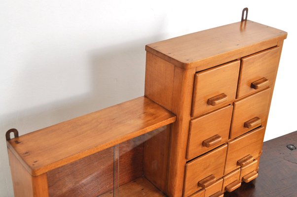 Commode 3 portes avec vitrine effet bois et graphite