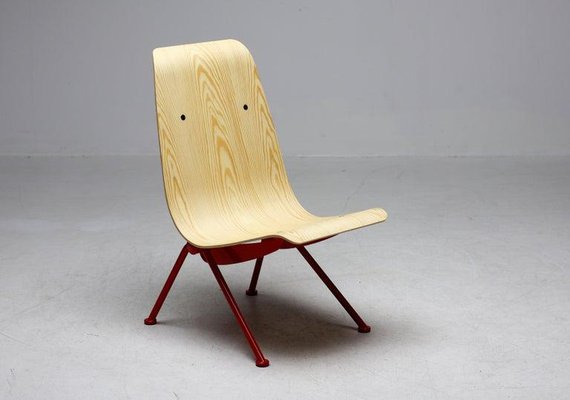 Limited Edition Antony Chair in Red Frame and Plywood Seat by Jean