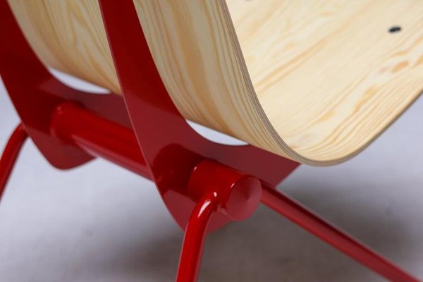 Limited Edition Antony Chair in Red Frame and Plywood Seat by Jean