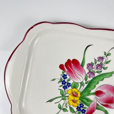 4 assiettes à dessert anciennes kg lunéville décor roses bleues années 60 - Arts de la table