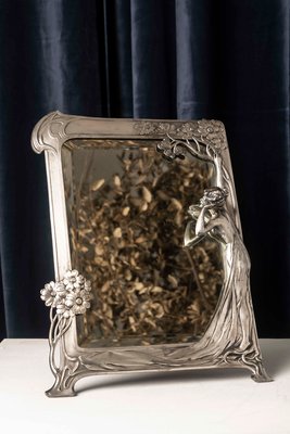 Art Nouveau Mirror with Female Figure and Floral Decoration from