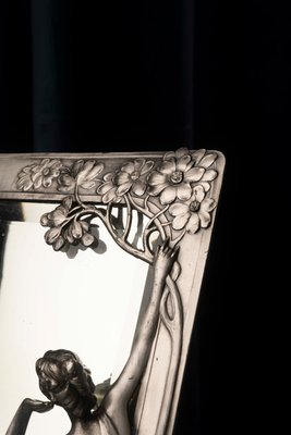 Art Nouveau Mirror with Female Figure and Floral Decoration from