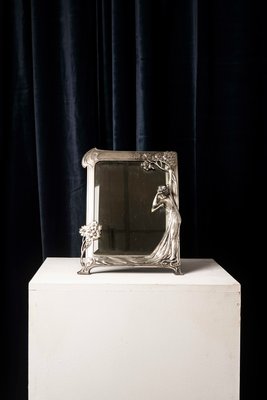 Art Nouveau Mirror with Female Figure and Floral Decoration from