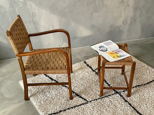 Scandinavian Modern Beech and Woven Rope Armchair by Axel Larsson
