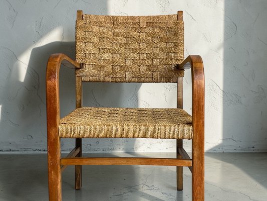 Scandinavian Modern Beech and Woven Rope Armchair by Axel Larsson