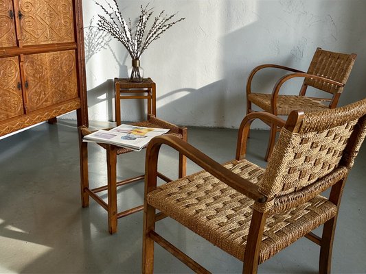 Scandinavian Modern Beech and Woven Rope Armchair by Axel Larsson