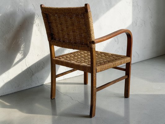 ハンクル泉和摩さんがペイント ザラスクープ泉和摩さんサイン入り 新品未使用 Scandinavian Modern Beech and Woven Rope Armchair by Axel Larsson