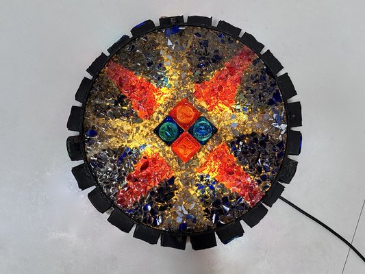 Large Brutalist Art Glass Wall Lamp with Zodiac Motifs by Erik