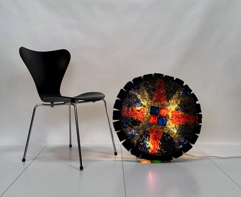 Large Brutalist Art Glass Wall Lamp with Zodiac Motifs by Erik