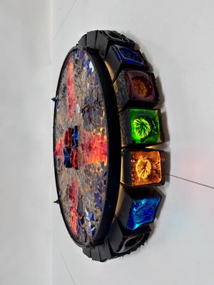 Large Brutalist Art Glass Wall Lamp with Zodiac Motifs by Erik