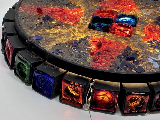 Large Brutalist Art Glass Wall Lamp with Zodiac Motifs by Erik