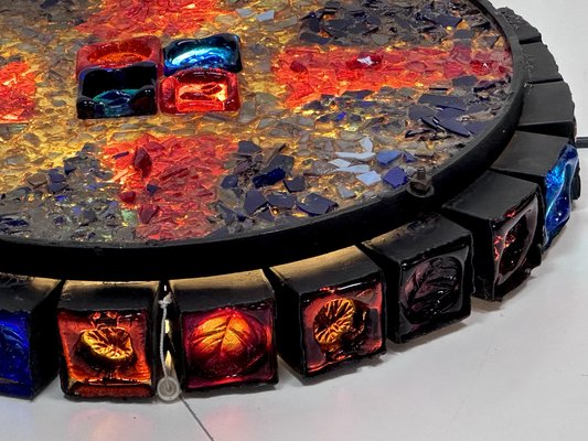 Large Brutalist Art Glass Wall Lamp with Zodiac Motifs by Erik