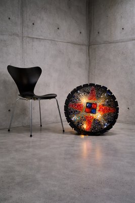 Large Brutalist Art Glass Wall Lamp with Zodiac Motifs by Erik
