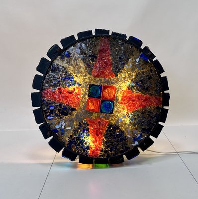 Large Brutalist Art Glass Wall Lamp with Zodiac Motifs by Erik