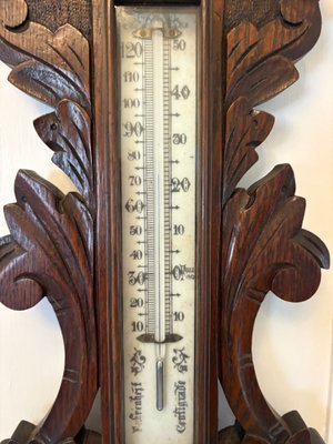 ANCIEN BAROMÈTRE ANÉROÏDE - thermomètre à alcool - bois sculpté EUR 60
