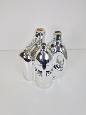 Silver Ceramic Vases and Cleaning Bottles from Pols Potten, 1990s, Set of 3 for sale at Pamono