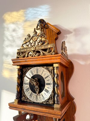 Mid-Century Dutch Baroque Revival Wall Clock with Atlas Pediment