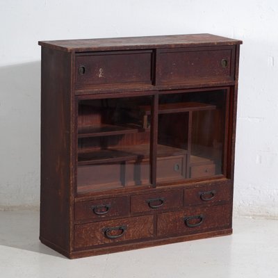 Antique Japanese Wood and Glass Display Cabinet for sale at Pamono