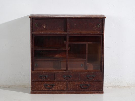 Antique Japanese Wood and Glass Display Cabinet for sale at Pamono