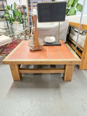 Brutalist Oak Coffee Table with Terracotta Tiles, 1950s for sale