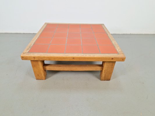 Brutalist Oak Coffee Table with Terracotta Tiles, 1950s for sale