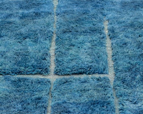 Tapis Hamadan Persan Bleu Azur - Laine Nouée Main - Début XXe - Excellent état