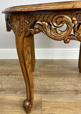 Vintage French Louis Style Carved Oak and Cane Top Side or Coffee