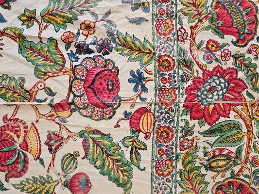 Large Antique Indian Export Chintz Panel in Hand-Block Printed