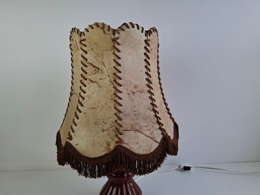 Lampe De Table Ancienne - Piètement Albâtre - Abat-jour Tissu Cousu Main - Rétro