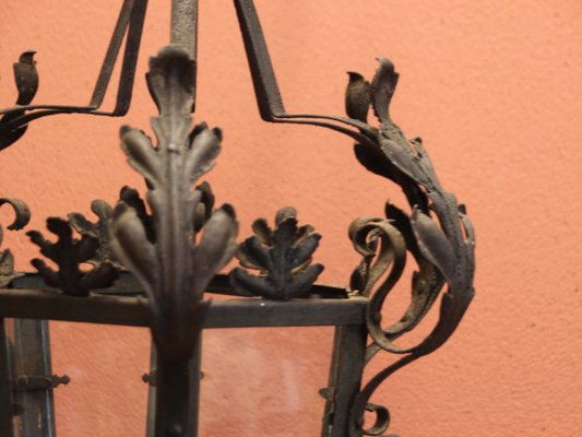 Grande Lanterne En Fer Forgé XXème – Style Art – Lourde Et Authentique