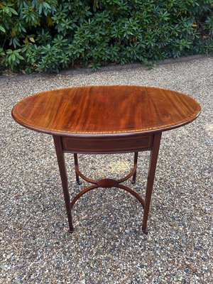 Ancien Plateau De Service Bar Ovale Acajou Incrusté Urne - Style Edwardian Angleterre