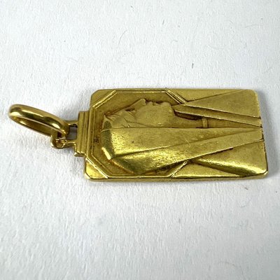Pendentif Médaille Ancien Art Déco Plaqué Or – Breloque Rétro – Sans Marque
