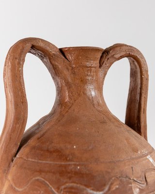 Vase Amphore Vintage Laqué Brun Laqué et Peint à la Main en Terre Cuite