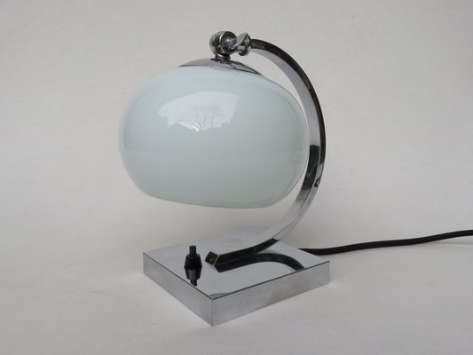 Small Vintage Art Deco Chrome Plated, White Vintage Table Lamp