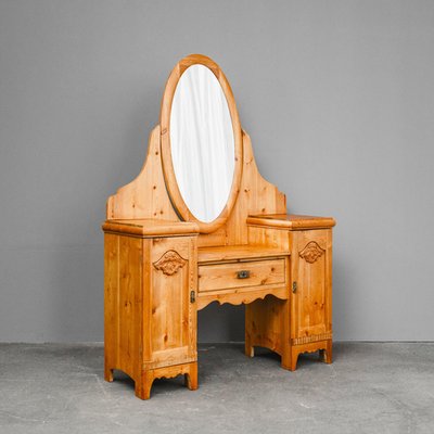 retro dressing table for sale Antique Biedermeier Pine Brass Dressing Table with Mirror Attachment, 1900