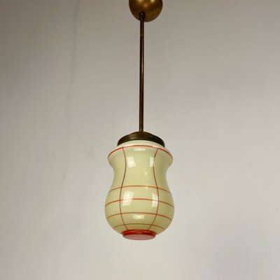 Lampe Suspension Vintage Art Déco - Lanterne En Tôle Émaillée Avec 5 Verres Gravés