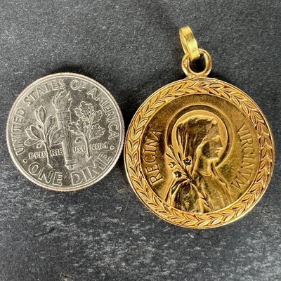 Pendentif Médaille Ancien Plaqué Or – Vierge Religieuse Avec émaux
